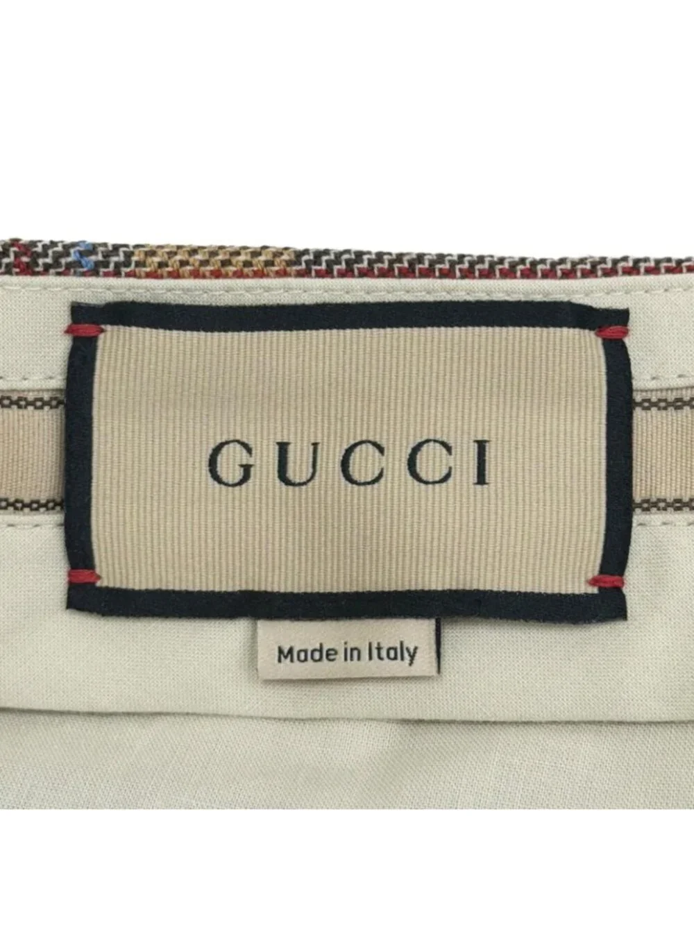 Gucci Wool 100% G Logo Tucked Center Crease Check Trousers Brown Pants 48